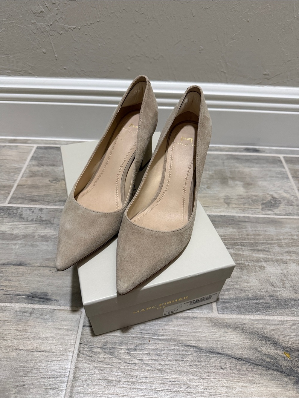 Marc Fisher Zala Pointed Toe Suede Pumps in Light Taupe